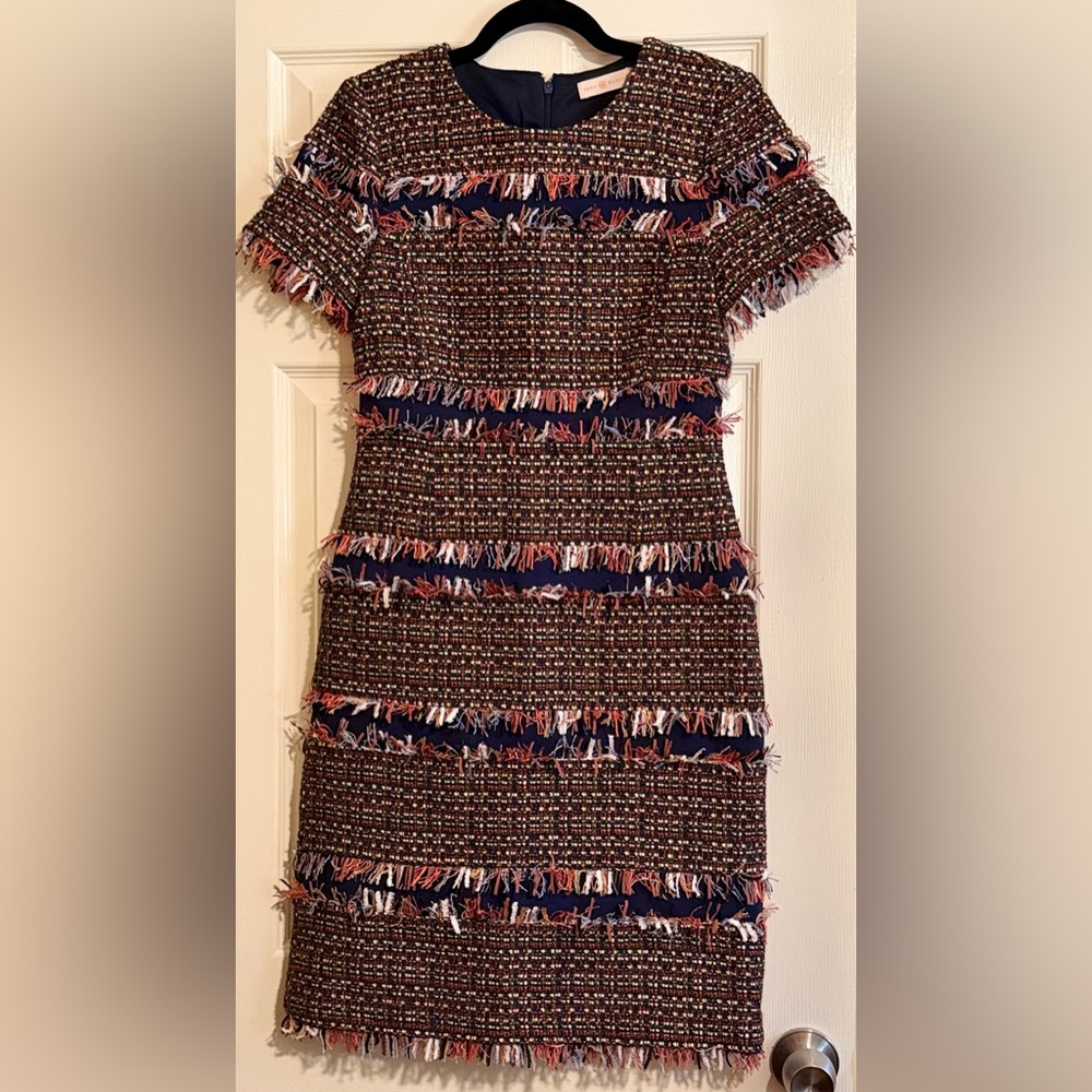 NWT Tory Burch Pixel Tweed Fringe Sheath Dress